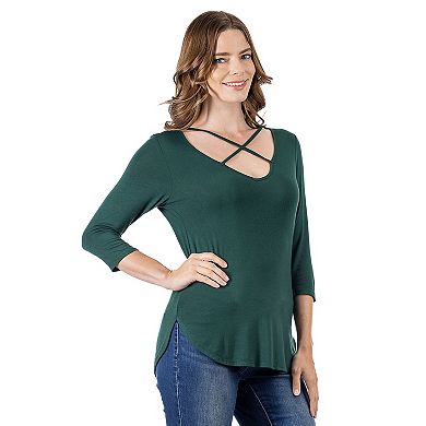 Women's 24Seven Comfort Apparel Criss Cross Round Hemline Tunic Top