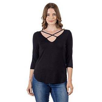 Women's 24Seven Comfort Apparel Criss Cross Round Hemline Tunic Top