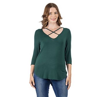 Women's 24Seven Comfort Apparel Criss Cross Round Hemline Tunic Top