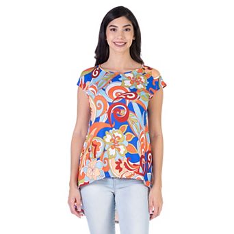 Women's 24Seven Comfort Apparel Multicolor Floral Short Sleeve High Low Tunic Top