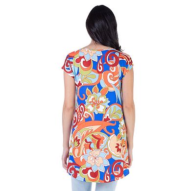 Women's 24Seven Comfort Apparel Multicolor Floral Short Sleeve High Low Tunic Top