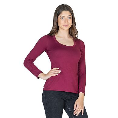 Women's 24Seven Comfort Apparel Solid Long Sleeve Scoop Neck Tee