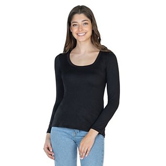 Women's 24Seven Comfort Apparel Solid Long Sleeve Scoop Neck Tee