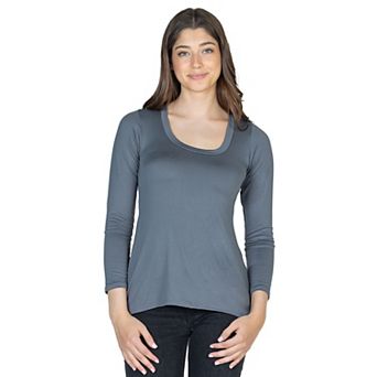 Women's 24Seven Comfort Apparel Solid Long Sleeve Scoop Neck Tee