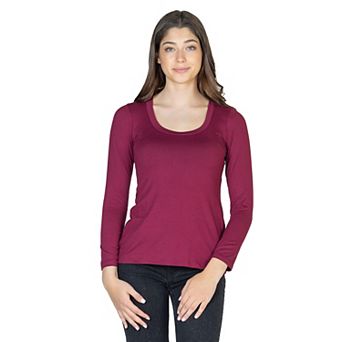Women's 24Seven Comfort Apparel Solid Long Sleeve Scoop Neck Tee