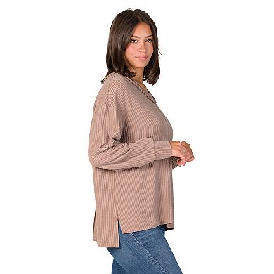 Women's 24Seven Comfort Apparel Relaxed Fit Ribbed V Neck Sweater Top