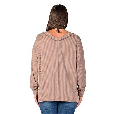 Women's 24Seven Comfort Apparel Relaxed Fit Ribbed V Neck Sweater Top