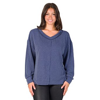 Women's 24Seven Comfort Apparel Relaxed Fit Ribbed V Neck Sweater Top