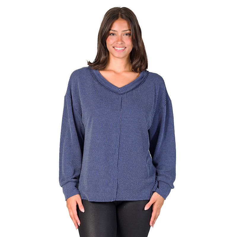 Women's 24Seven Comfort Apparel Relaxed Fit Ribbed V Neck Sweater Top, 