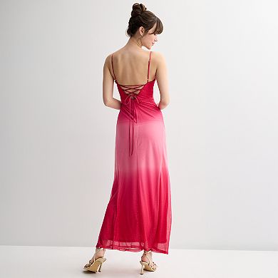 Juniors' Violet Weekend Glitter Ombre Strappy V-Neck Gown
