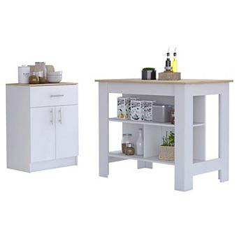 California 2 pc Kitchen Set, Delos Kitchen Island + Barbados Pantry Cabinet , White /Light Oak