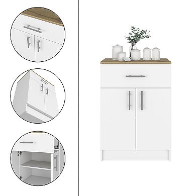 California 2 Piece Kitchen Set, Delos Kitchen Island + Barbados Pantry Cabinet , White /Light Oak