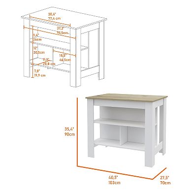 California 2 Piece Kitchen Set, Delos Kitchen Island + Barbados Pantry Cabinet , White /Light Oak