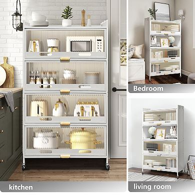 5 Tier Metal Storage Cabinet, Kitchen Pantry Cabinet With 4 Doors, For Dining Room