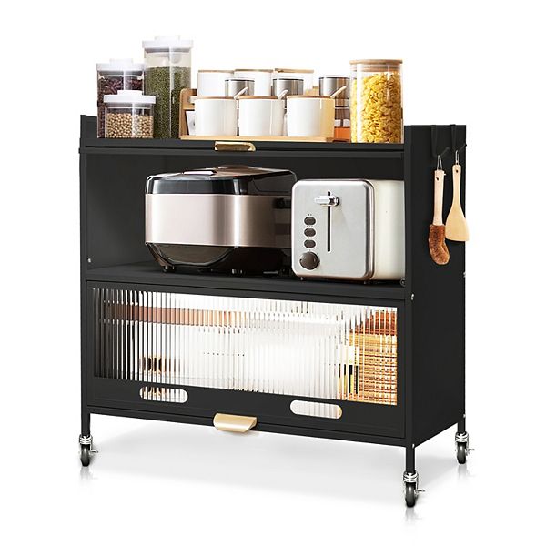 5 Tier Metal Storage Cabinet, Kitchen Pantry Cabinet With 4 Doors, For Dining Room - Black