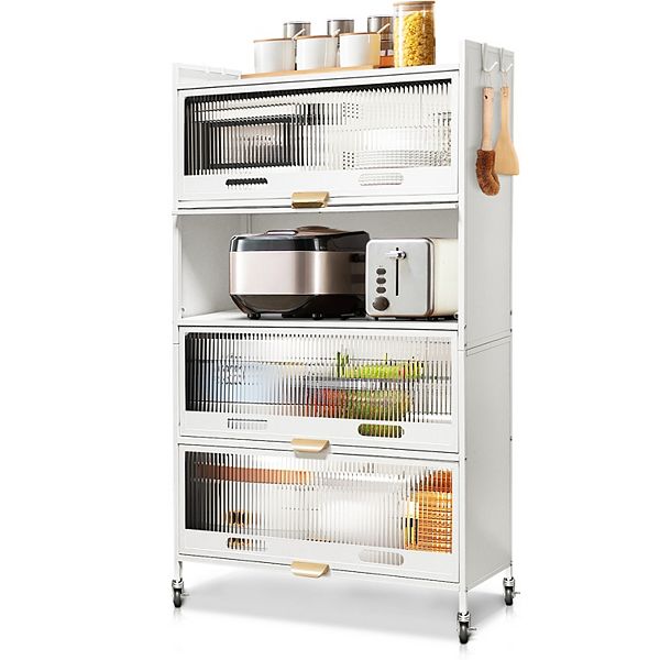 5 Tier Metal Storage Cabinet, Kitchen Pantry Cabinet With 4 Doors, For Dining Room - White