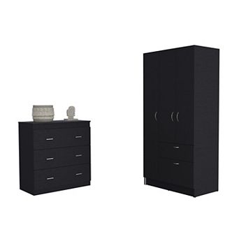 Turner 2 pc Bedroom Set, Cartagena Armoire + Capri Three Drawer Dresser, Black