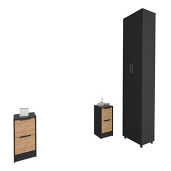 Deering 3 pc Bedroom Set, London Armoire + Egeo Nightstand + Egeo Nightstand, Black / Pine