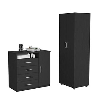 DEPOT E-SHOP Bidrell 2 pc Bedroom Set, London Armoire + Rioja 4 Drawer Dresser, Black