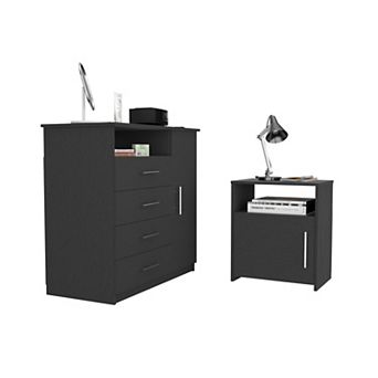 Maine 2 pc Bedroom Set, Rioja 4 Drawer Dresser + Omaha Nightstand, Black
