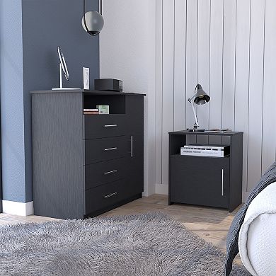 Maine 2 Piece Bedroom Set, Rioja 4 Drawer Dresser + Omaha Nightstand, Black