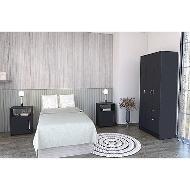 Lubec 3 Piece Bedroom Set, Cartagena Armoire + 2 Omaha Nightstands, Black