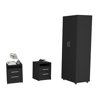 Dunlap 3 pc Bedroom Set, London Armoire + 2 Leyva Nightstands, Black