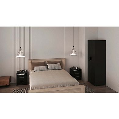 Dunlap 3 Piece Bedroom Set, London Armoire + 2 Leyva Nightstands, Black