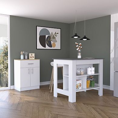 California 2 Piece Kitchen Set, Kitchen Island+Pantry Cabinet , White /Onyx /Light Oak
