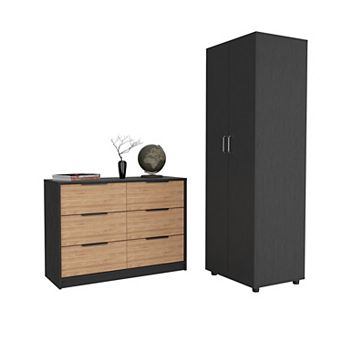 Palmer 2 pc Bedroom Set, London Armoire + Egeo 4 Drawer Dresser, Black / Pine