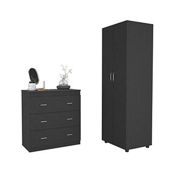 Georgia 2 pc Bedroom Set, London Armoire + Capri Three Drawer Dresser, Black