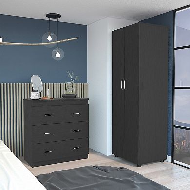 Georgia 2 Piece Bedroom Set, London Armoire + Capri Three Drawer Dresser, Black