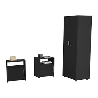 Allen 3 pc Bedroom Set, London Armoire + 2 Omaha Nightstands, Black