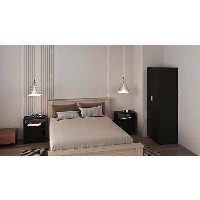 Allen 3 Piece Bedroom Set, London Armoire + 2 Omaha Nightstands, Black