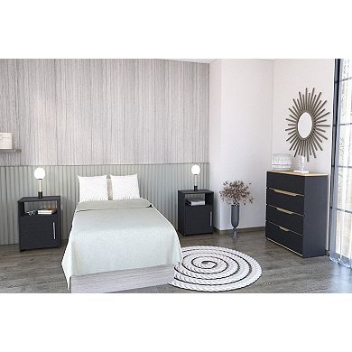 Myra 3 Piece Bedroom Set, Aralia Drawer Dresser, 2 Omaha Nightstands, Black / Light Oak