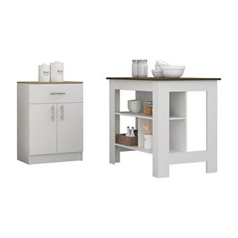 California 2 pc Kitchen Set, Barbados Pantry Cabinet , White /Walnut /Light Oak