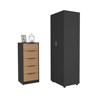Paxon 2 pc Bedroom Set, London Armoire + Egeo 5 Drawer Dresser, Black / Light Oak
