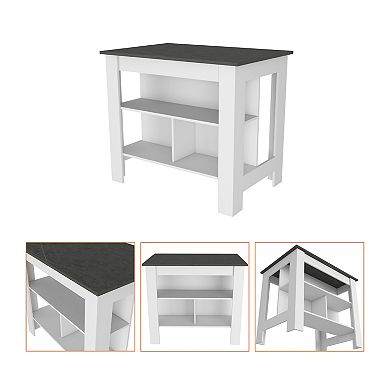 DEPOT E-SHOP Kitchen Set, Kitchen Island + Munich Lower Microwave Pantry Cabinet , White /Onyx