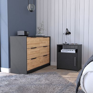 Bangor 2 Piece Bedroom Set, Egeo 4 Drawer Dresser + Omaha Nightstand, Black / Pine
