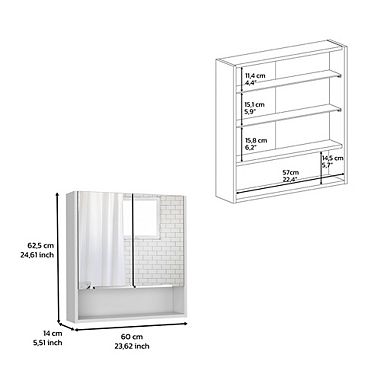 DEPOT E-SHOP Tatacoa Mirror Medicine Cabinet, One Open Shelf, Three Interior Shelves, White