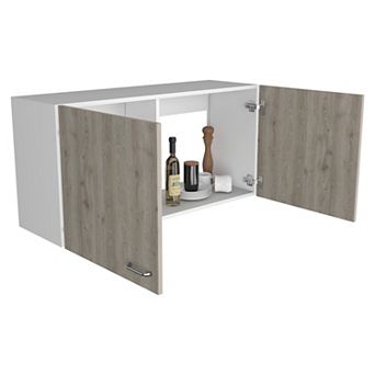 DEPOT E-SHOP Salento Wall Double Door Cabinet, Two Shelves, White / Light Gray
