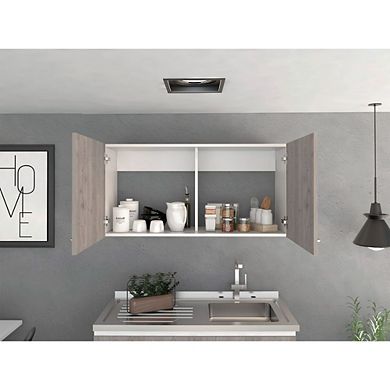 DEPOT E-SHOP Salento Wall Double Door Cabinet, Two Shelves, White / Light Gray