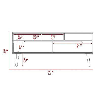 DEPOT E-SHOP Kobe Tv Stand for TV´s up 52", Three Open Shelves, Two Flexible Drawers, Dark Walnut