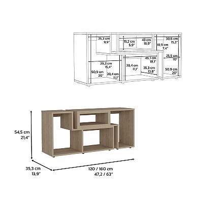 DEPOT E-SHOP Rose Extendable TV Stand, Multiple Shelves, Light Pine, Light Pine