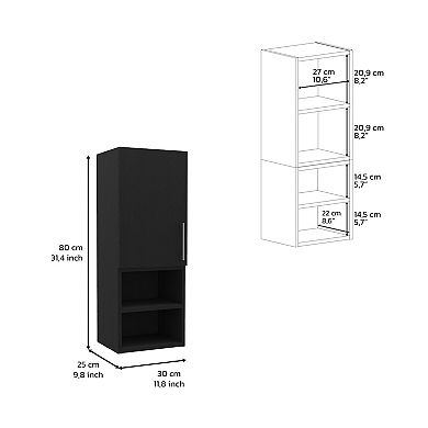 DEPOT E-SHOP Cairo Medicine Single Door Cabinet, Two External Shelves, Two Interior Shelves, Black
