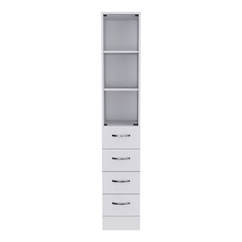 DEPOT E-SHOP Magna Linen Cabinet, Three Shelves, Four Drawers, White