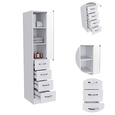 DEPOT E-SHOP Magna Linen Cabinet, Three Shelves, Four Drawers, White