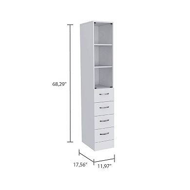 DEPOT E-SHOP Magna Linen Cabinet, Three Shelves, Four Drawers, White