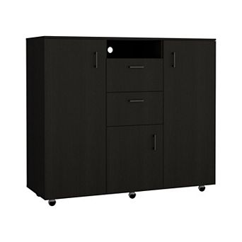 DEPOT E-SHOP Milano Double Door Cabinet Dresser, Two Drawers, Four Interior Shelves, Rod, Black