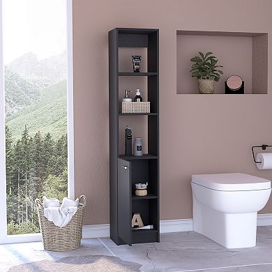 DEPOT E-SHOP Leben Linen Single Door Cabinet, Three External Shelves, Two Interior Shelves, Black